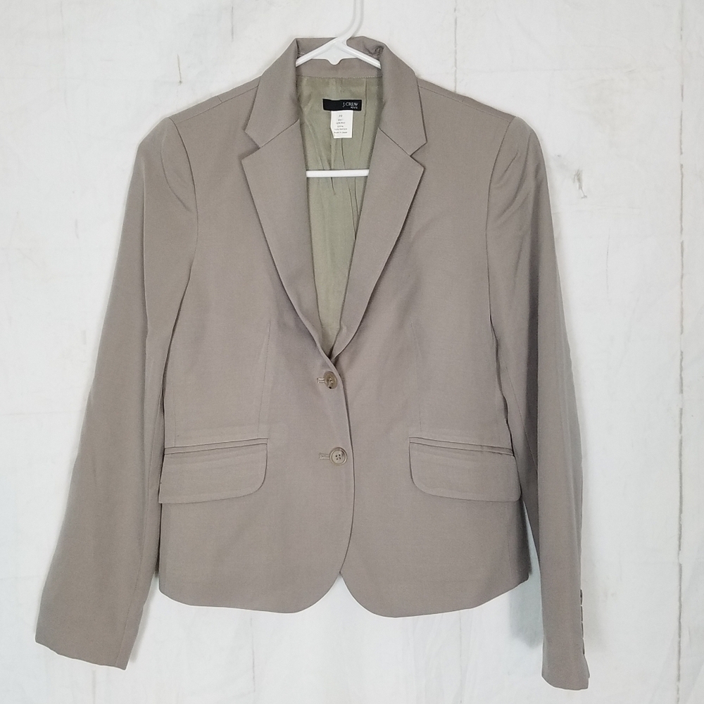 J crew petite tan wool two button front blazer